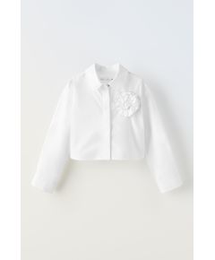 Zara Рубашка с блескущими цветочными деталями , Цвет: Белый, Размер: 11-12 лет (152 см)