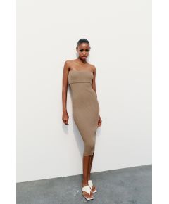 Zara Платье-бандо из рубчатого трикотажа , Цвет: Коричневый, Размер: M