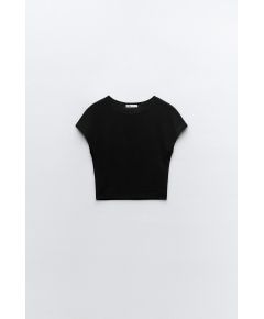 Zara Топ-летняя майка из смеси хлопка и модала , Цвет: Черный, Размер: S