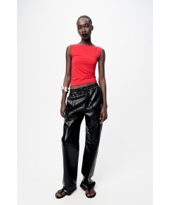 Zara Топ с лодочным вырезом из полиамида , Цвет: Красный, Размер: S