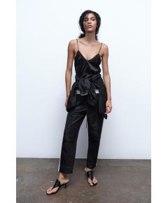 Zara Топ с атласным кружевом и тонкими бретельками, Цвет: Черный, Размер: L