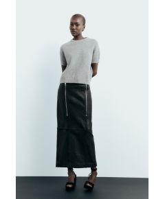 Zara Короткий трикотажный свитер с короткими рукавами и круглым вырезом, Цвет: Серый, Размер: S