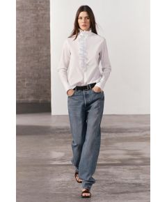 Zara Рубашка из коллекции zw с рюшами из поплина , Цвет: Белый, Размер: L