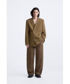 Zara Сохраненный  belted cotton - hemp trousers , Цвет: Коричневый, Размер: S