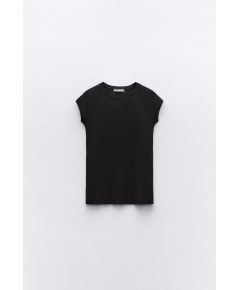 Zara Футболка из 100% хлопка, Цвет: Черный, Размер: XS