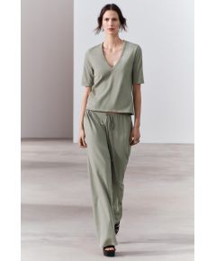 Zara Футболка из исцарапанного хлопка , Цвет: Зеленый, Размер: S