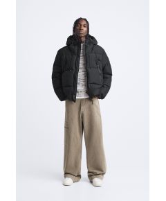 Zara Стеганая куртка с капюшоном , Цвет: Черный, Размер: M (US M)