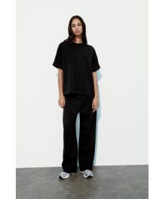 Zara Футболка с разделителем interlock oversize , Цвет: Черный, Размер: S