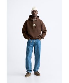 Zara Худи с вышивкой купидона , Цвет: Коричневый, Размер: M (US M)