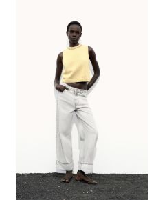 Zara Джинсы с высокой талией и широкими штанинами с отворотами, Цвет: Серый, Размер: 36