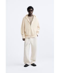 Zara Кардиган с капюшоном из смесовой хлопковой и льняной пряжи, Цвет: Бежевый, Размер: M (US M)