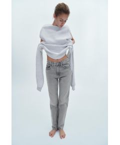 Zara Джинсы с высокой посадкой и пятью карманами, Цвет: Серый, Размер: 32