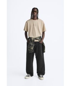 Zara Футболка с круглым вырезом и короткими рукавами, Цвет: Коричневый, Размер: S (US S)