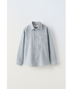 Zara Рубашка из полосатого льняно-хлопкового микса, Цвет: Синий, Размер: 6 лет (116 см)