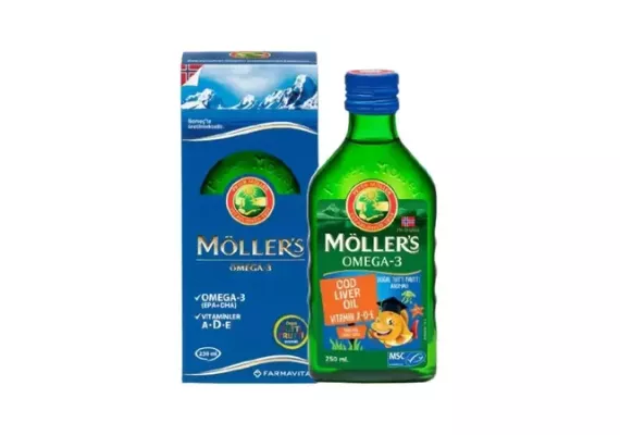 Möller's Omega-3 масло печени трески, со вкусом фруктов, 250 мл